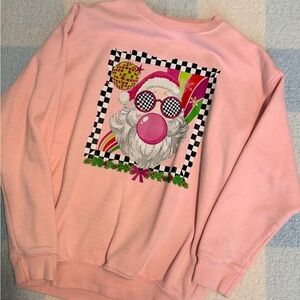 Pink Santa Graphic Girls Sweatshirt